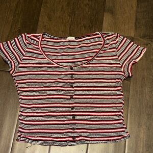 4/$20 Garage Red & Black Striped Button Front Semi-Cropped Top | Size Large